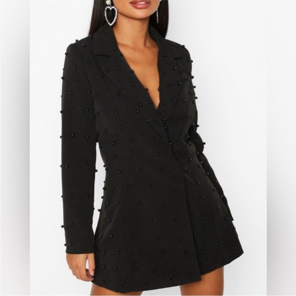 Black Pearl Beaded Blazer Dress